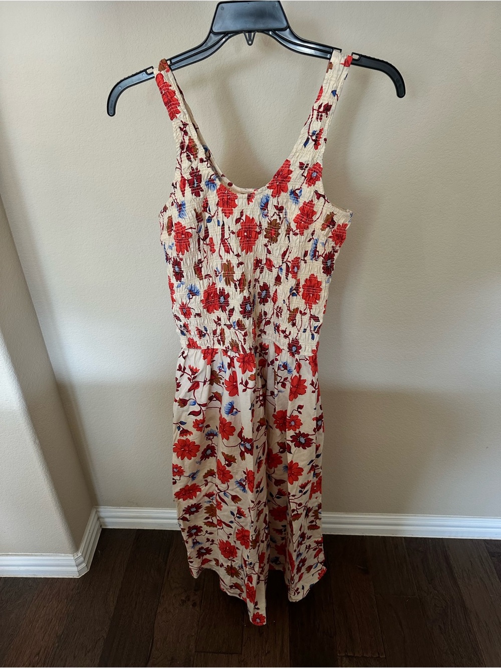 Sincerely Jules Cream Maxi Dress with Red Floral Print